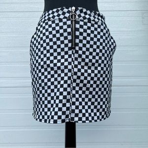 Retro Orange Kiss Black and White Checker Punk Mini Skirt, S